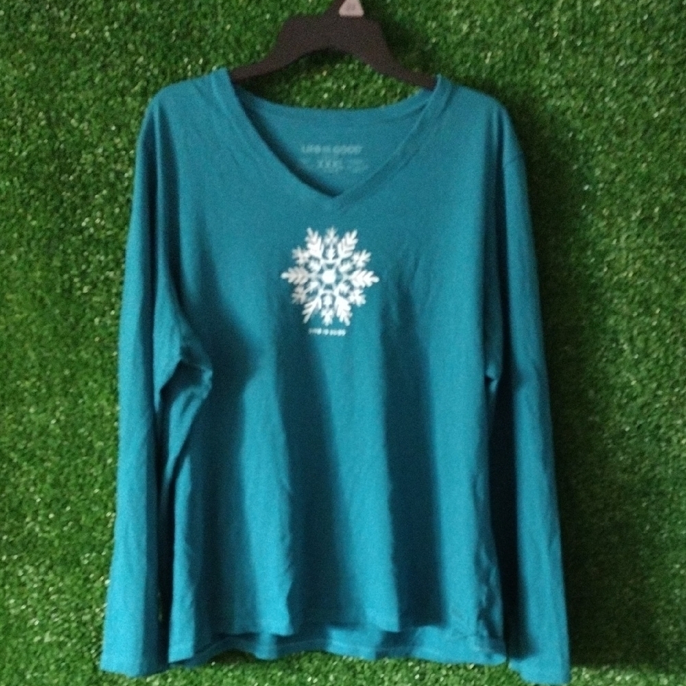 Life Is Good Turquoise Snowflake Long Sleeve Tee